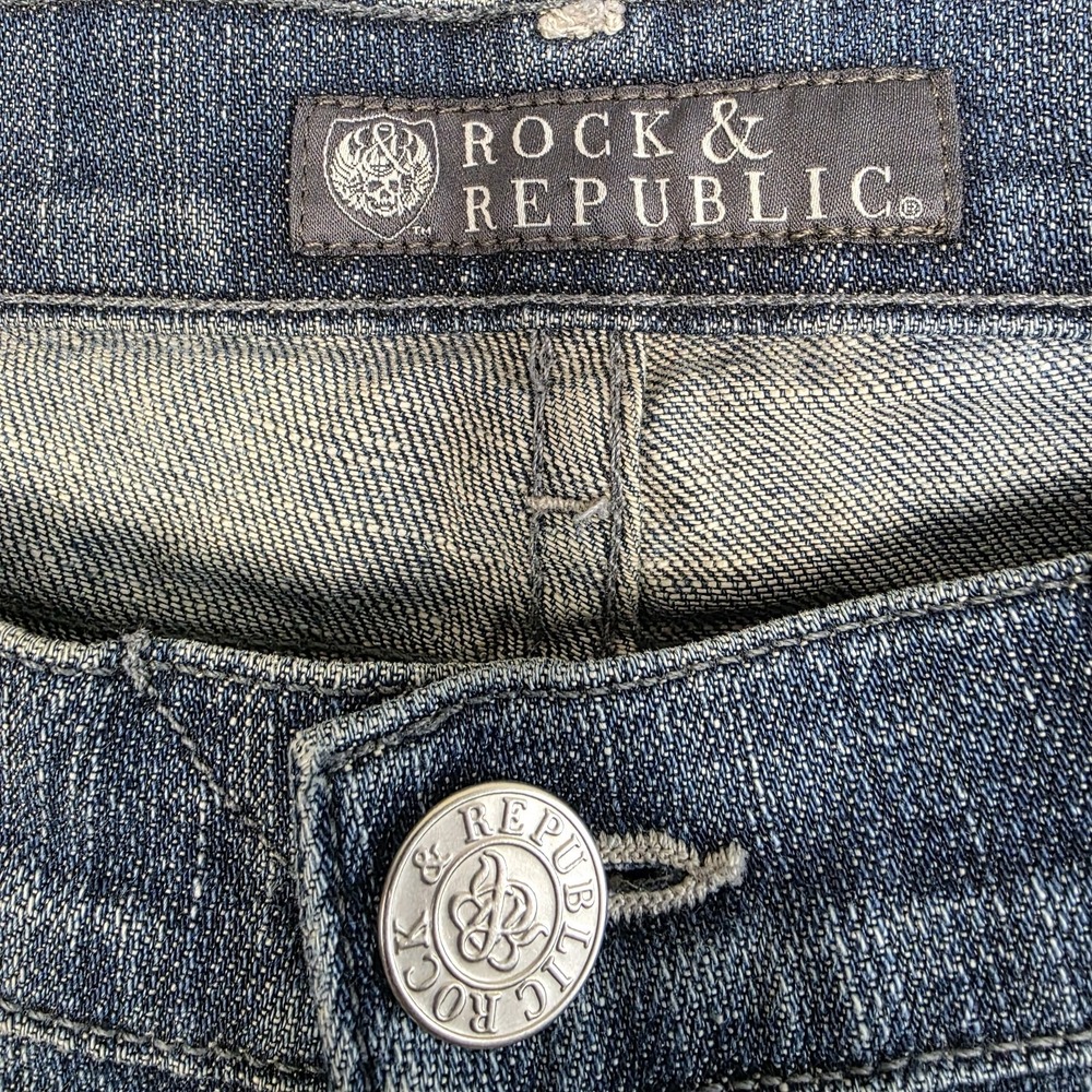 Rock & Republic Jeans Womens 28 Flare Low Rise Y2K Denim Boot Cut Embroidered - Picture 7 of 10